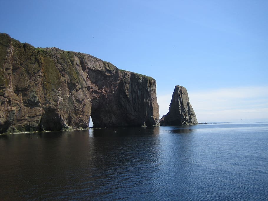 Grey Cliff on Blue Calm Sea during Daytime, coast, nature, ocean HD wallpaper