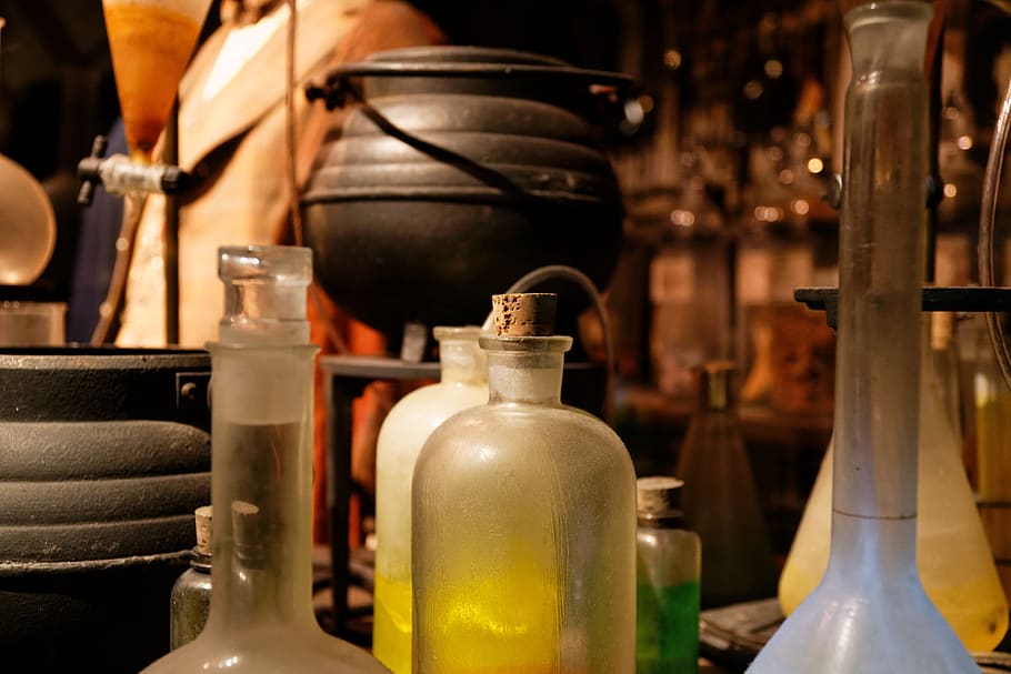 laboratory, pot, flask, green, blue, container, bottle, indoors HD wallpaper