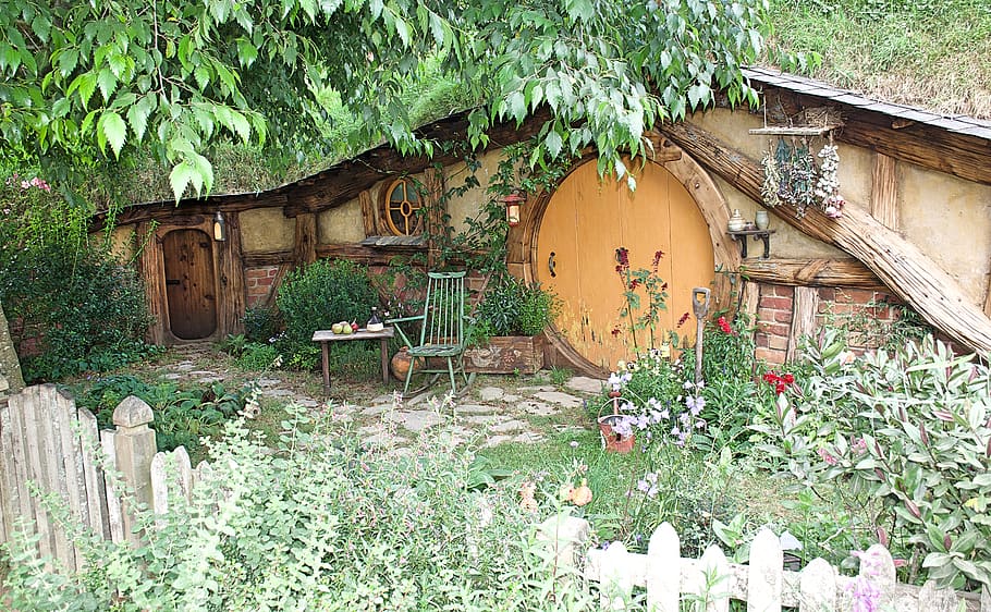 brown wooden under ground house, housing, cottage, building, chair, HD wallpaper