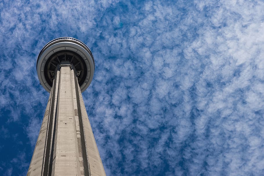 Gray and Black Concrete Tower Under White and Blue Sky, architecture HD wallpaper