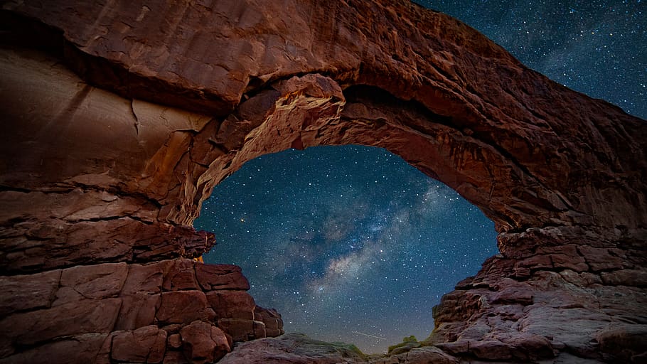mountain cliff under starry night, rock, rock - object, rock formation HD wallpaper