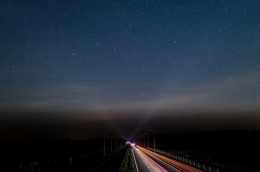 dark, night, road, lights, highway, sky, stars, star - space HD wallpaper