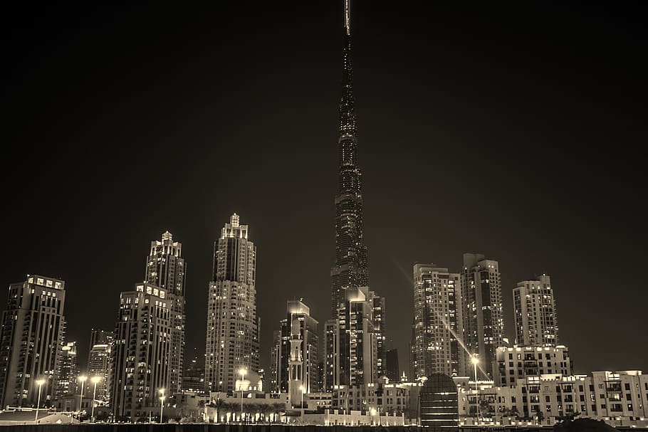 City Skyline During Night Time, architecture, black-and-white, HD wallpaper