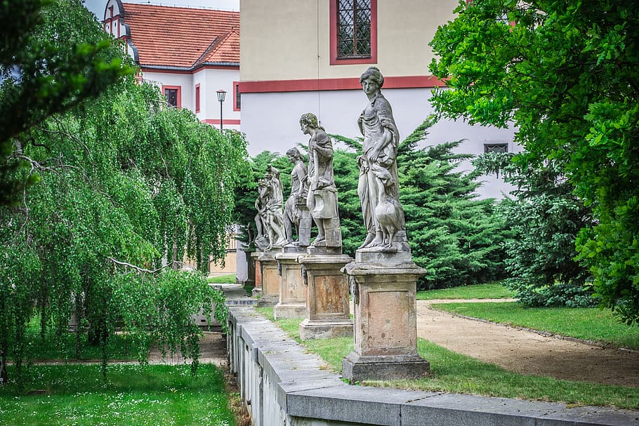castle, park, statuary, architecture, historically, plant, tree, HD wallpaper