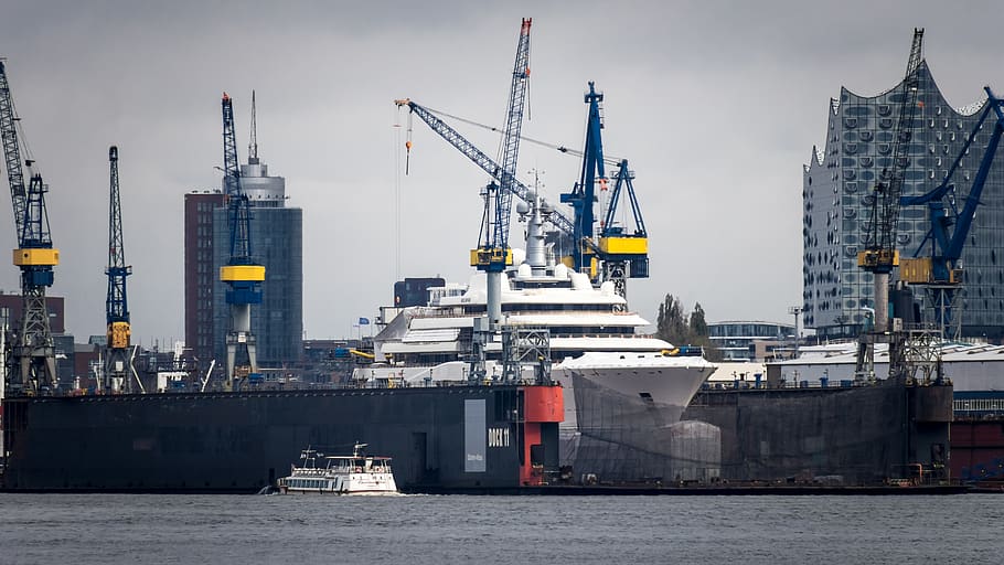 port, dock, dry dock, cruise ship, elbe philharmonic hall, ozeanriese