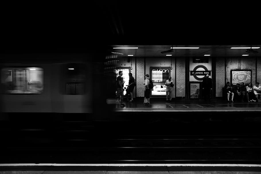 people in subway station, underground, tube, train, rail, st james's park, HD wallpaper