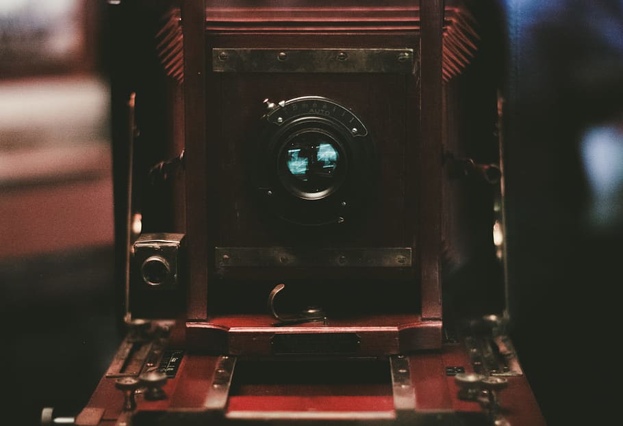 brown land camera, lens, old school, antique, vintage, closeup HD wallpaper