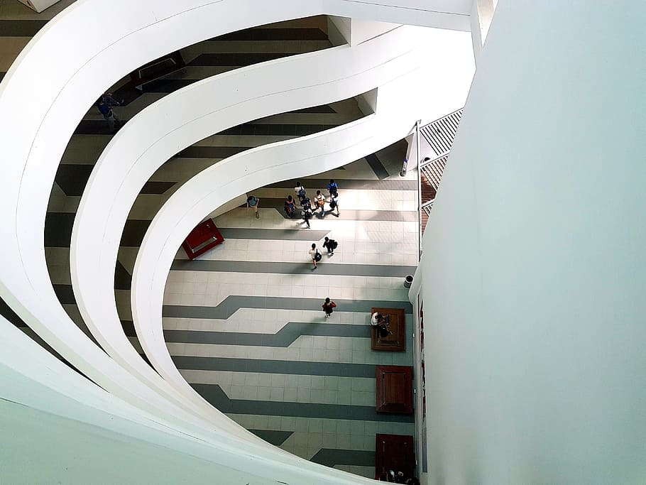high-angle photography of white building interior, layer, looking down HD wallpaper