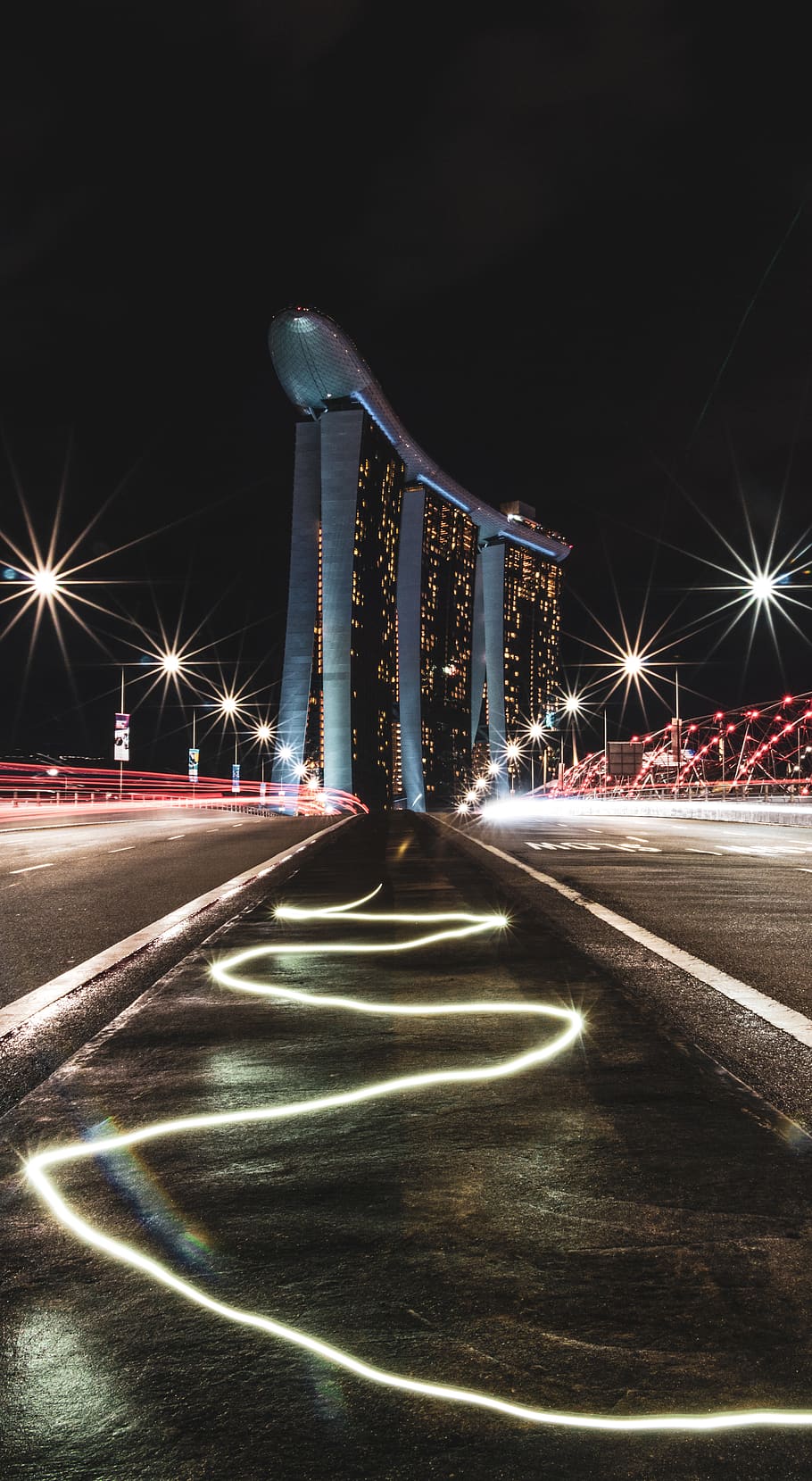 road with lights, way, singapore, city, highway, marina bay, tarmac HD wallpaper
