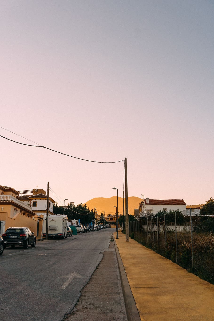 Concrete Road, dawn, street, sky, the way forward, sunset, clear sky HD wallpaper