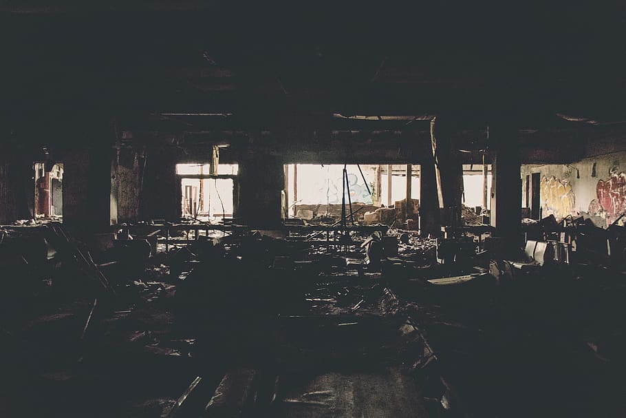 urbex, inside, urban, exploration, bowling, burnt, tag, broken HD wallpaper