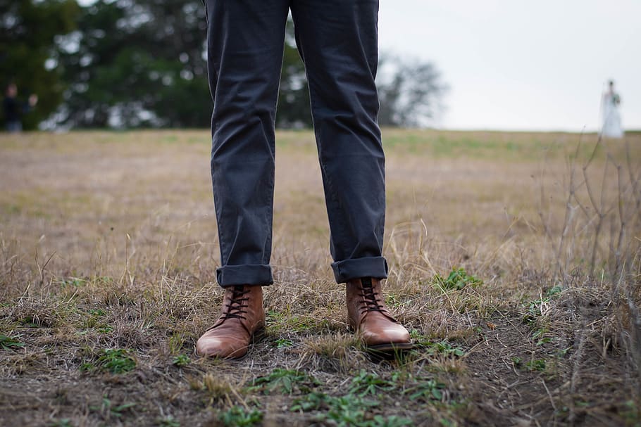 person standing on ground, low section, human leg, grass, human body part HD wallpaper