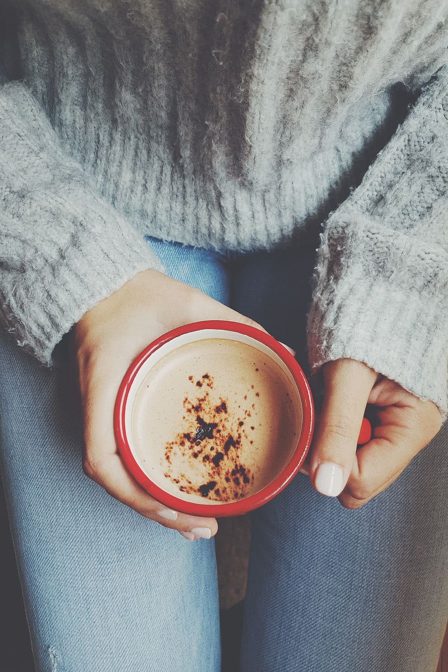 coffee, winter, mobile, chocolate, cup, girl, one person, drink HD wallpaper