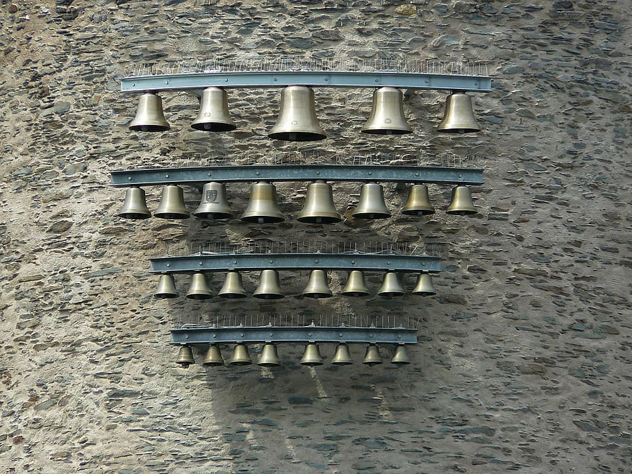 bells, ring, group, metal, rust, wall - building feature, no people HD wallpaper
