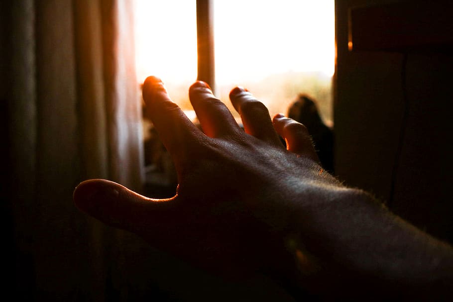 light, orange, red, yellow, sunset, window, room, hands, reach HD wallpaper