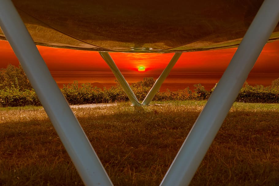 futuro, sunset, twilight, landscape, future, house, saucer HD wallpaper