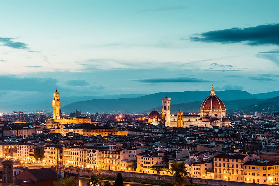 Duomo S. Maria del Fiore and Palazzo Vecchio in the Evening (Florence, Italy), HD wallpaper