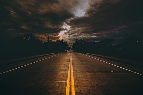 brown concrete road during daytime, street, cloudy, dark, line HD wallpaper