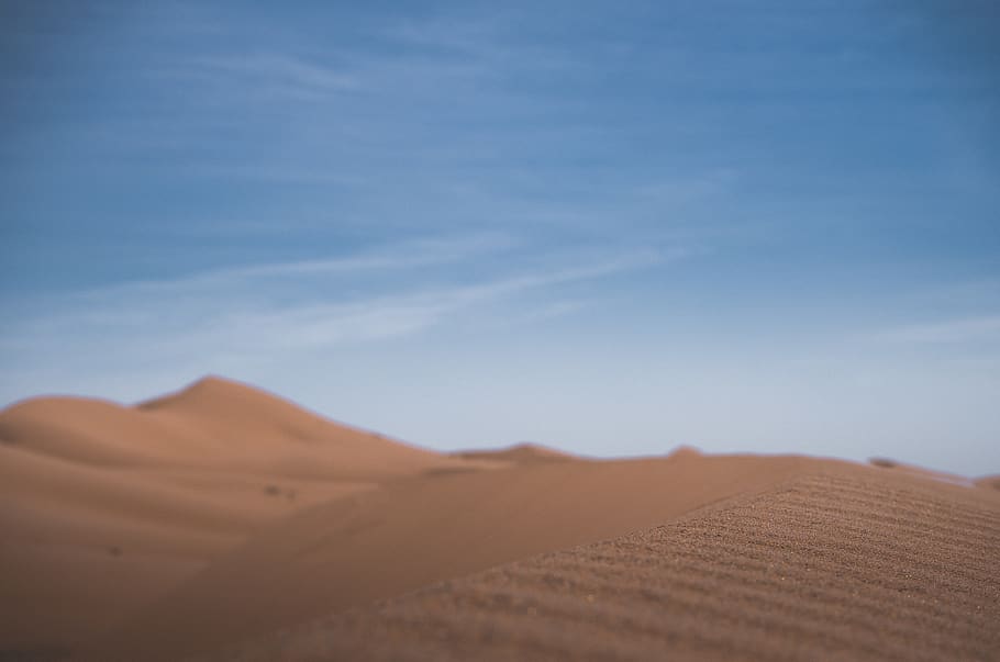 desert under blue sky at daytime, nature, outdoors, sand, morocco, HD wallpaper