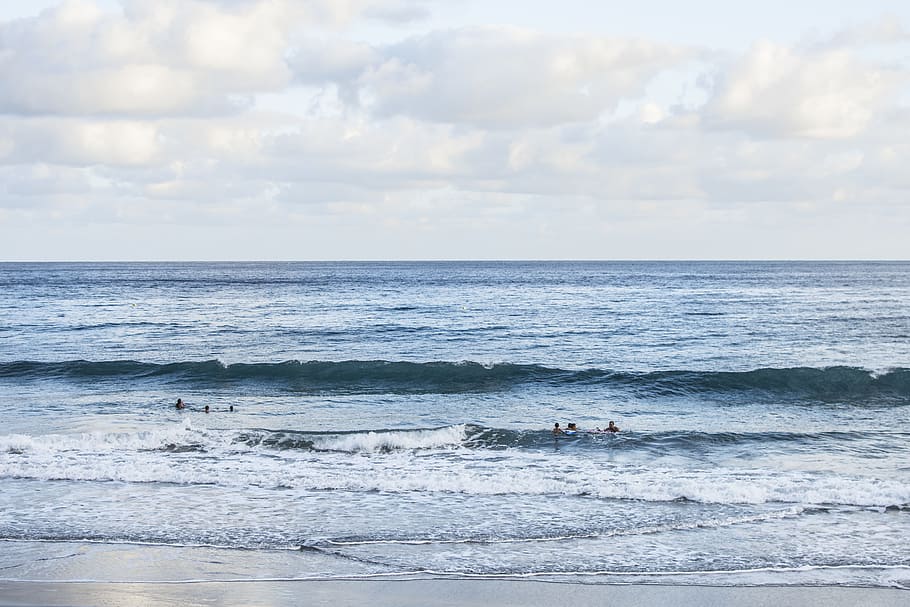 People at Seashore, beach, clouds, daytime, horizon, ocean, seascape HD wallpaper