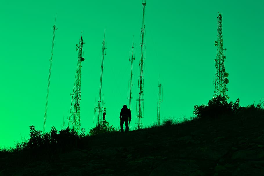 mexico, tijuana, antennas, hill, sky, green, men, nature, plant, HD wallpaper
