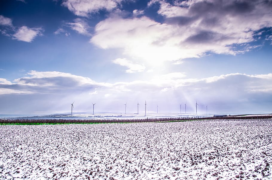 several gray windmill during daytime photography, field, farm HD wallpaper