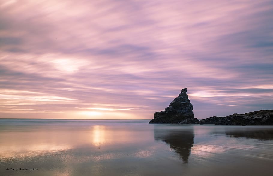 sea, sky, rock, la, landscape, water, sunset, rocks, scenic HD wallpaper