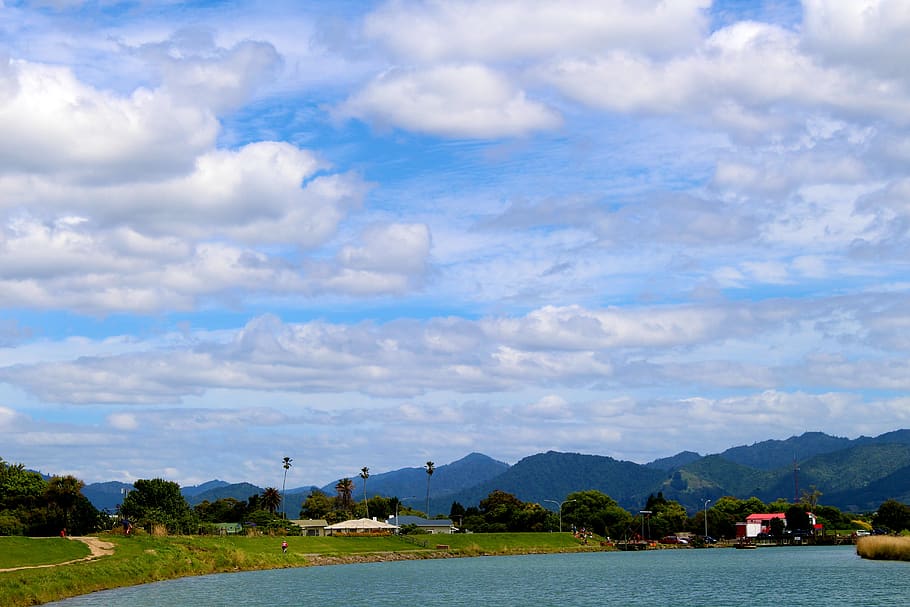 Body of Water, clouds, cloudscape, landscape, mountains, scenic HD wallpaper
