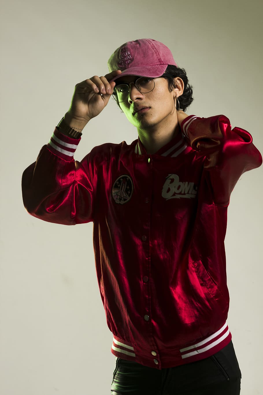 standing man wearing red jacket, studio shot, front view, one person HD wallpaper
