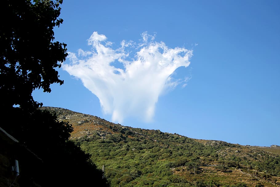 greece, arni, mountain, cloud, sky, tree, plant, cloud - sky HD wallpaper