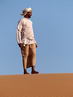 dune, sand, man, desert, landscape, bedouin, oman, one person HD wallpaper