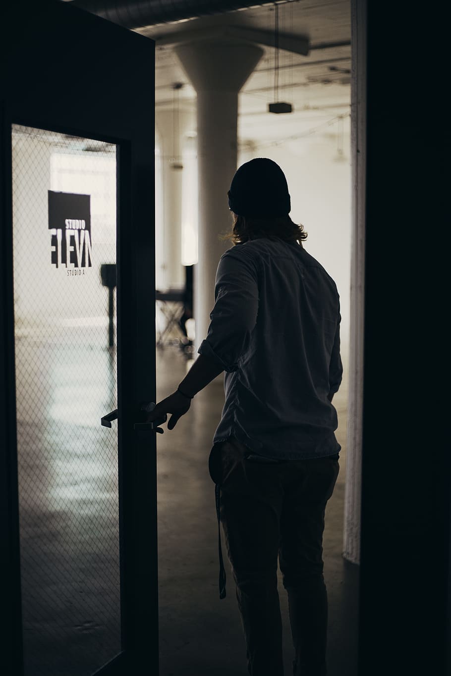 people, man, guy, door, inside, studio, dark, room, one person HD wallpaper