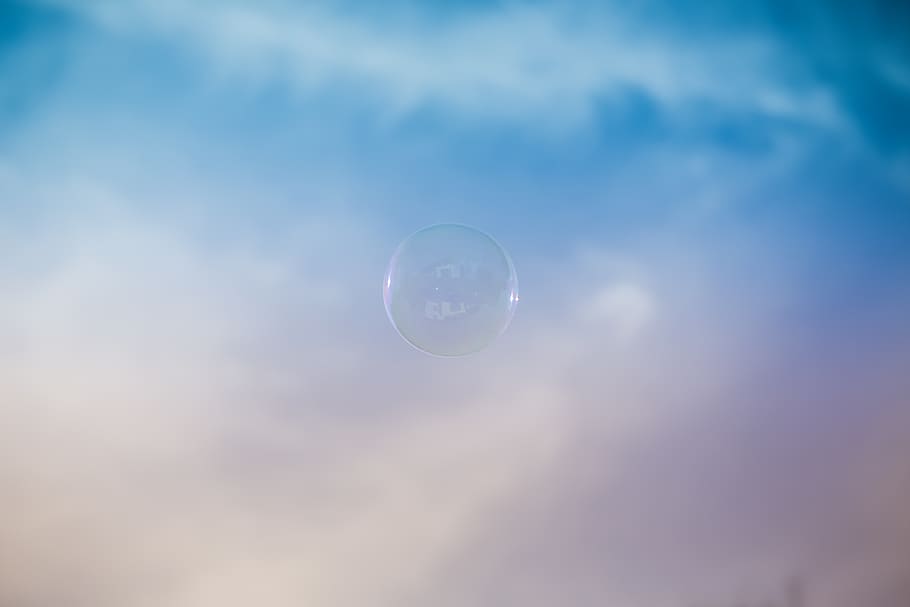 Blue and White Textile, bubble, clouds, sky, mid-air, cloud - sky HD wallpaper