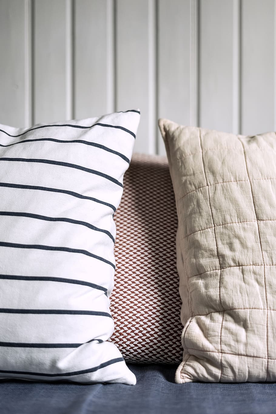 two white and gray throw pillows, cushion, home decor, linen HD wallpaper