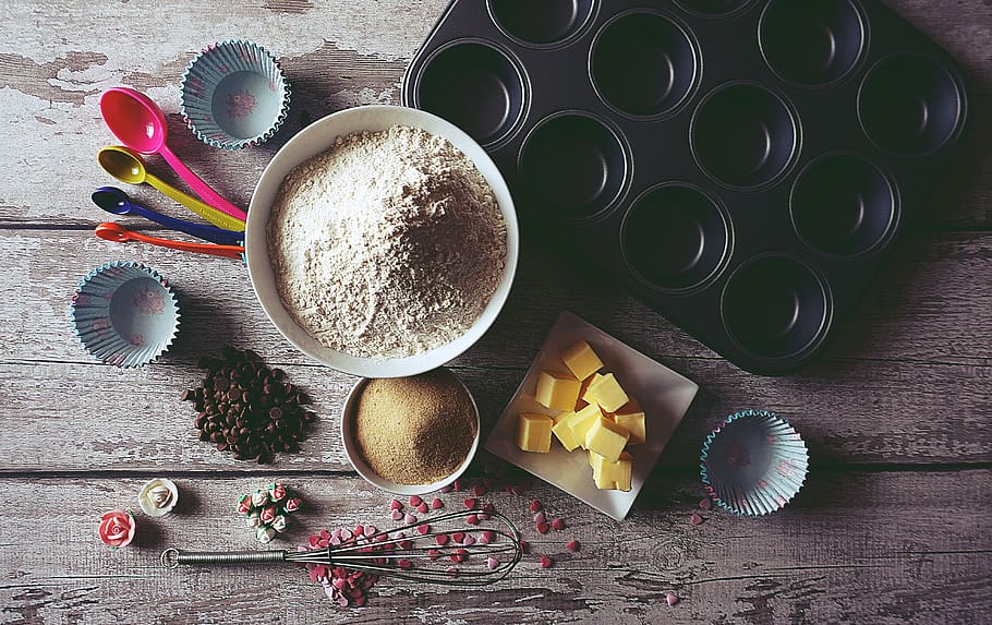 Ingredients On Table, baking, flour, food, sugar, food and drink HD wallpaper