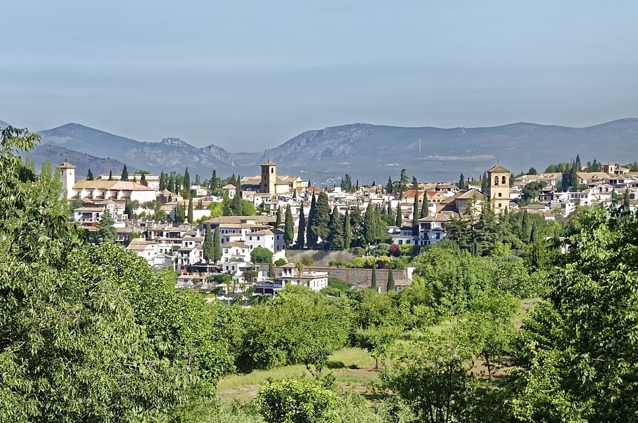 spain, granada, panorama, landscape, city, mountains, andalusia HD wallpaper