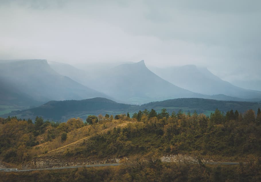 trees and mountains, nature, mountain range, outdoors, peak, countryside HD wallpaper