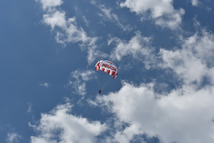 sky, clouds, parachute, tourism, vacation, mood, atmosphere HD wallpaper