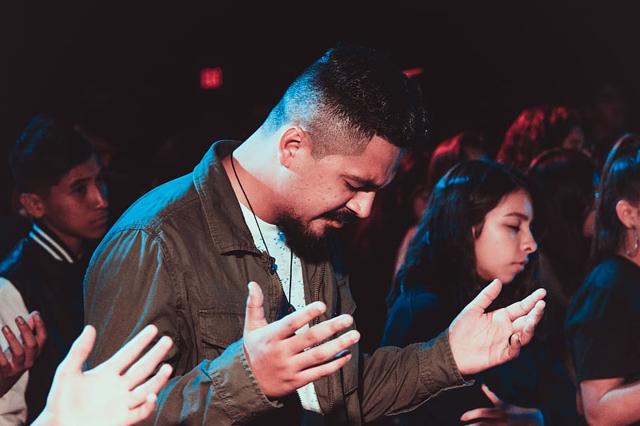man praying, group of people, young adult, young men, togetherness HD wallpaper