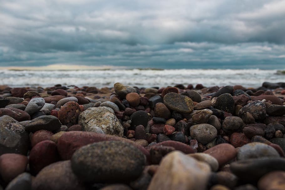 Assorted-color Stone Lot, beach, clouds, dawn, landscape, many HD wallpaper