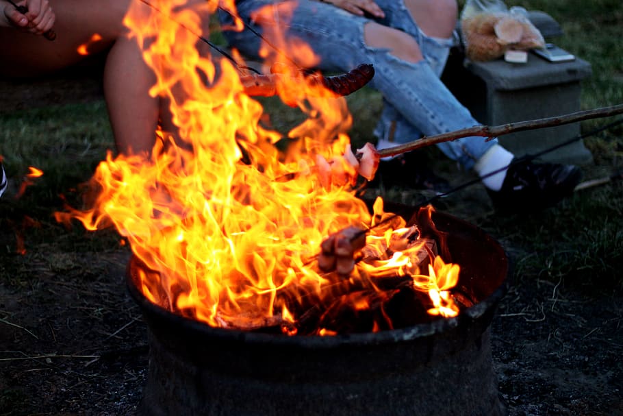 Bonfire, barbecue, blaze, burn, burning, camp, campsite, cookout HD wallpaper