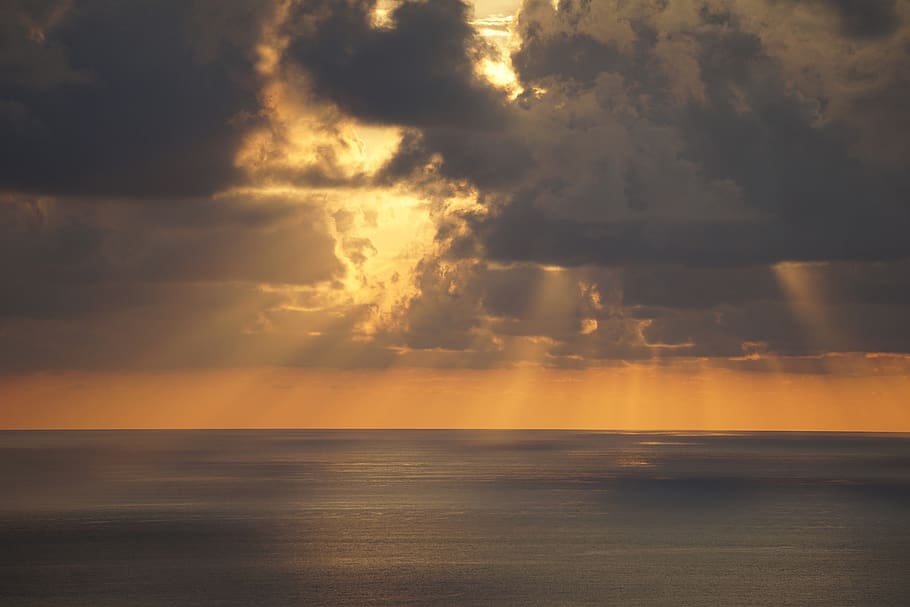 sunset, water, dusk, nature, panoramic, outdoors, beach, sky HD wallpaper