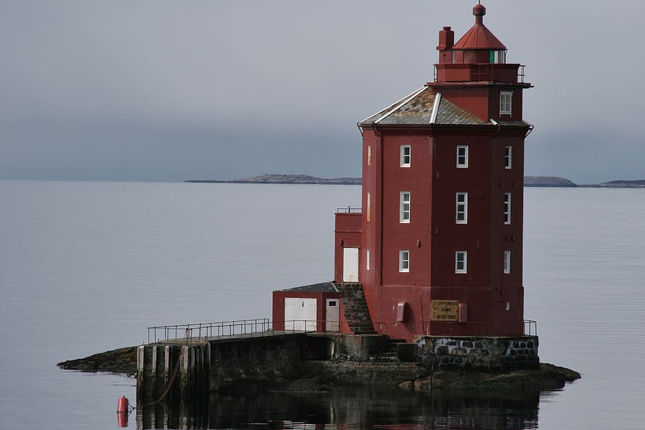 lighthouse, sea, red, landscape, navigation, landmark, built structure HD wallpaper