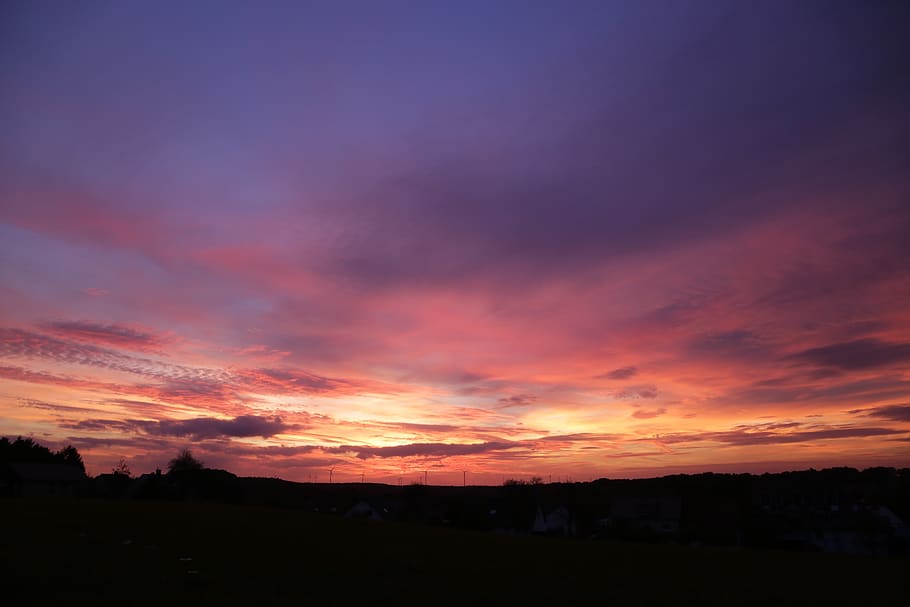 evening sky, twilight, night, horizon, sunset, romantic, harmony HD wallpaper