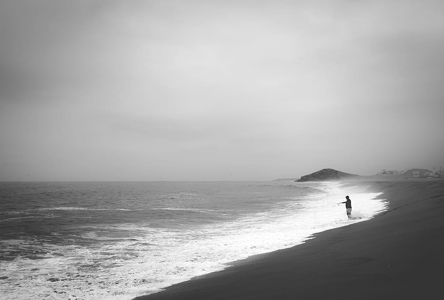 beach, sand, sea, ocean, summer, sky, relaxation, waves, fishing HD wallpaper