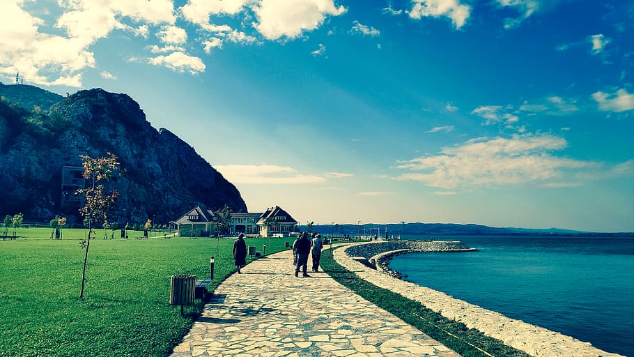 serbia, golubac, beach, river, people, danube, shore, scenic, HD wallpaper