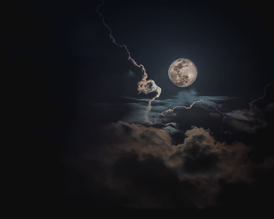 moon and clouds, sky, space, cloud - sky, astronomy, night, planetary moon HD wallpaper