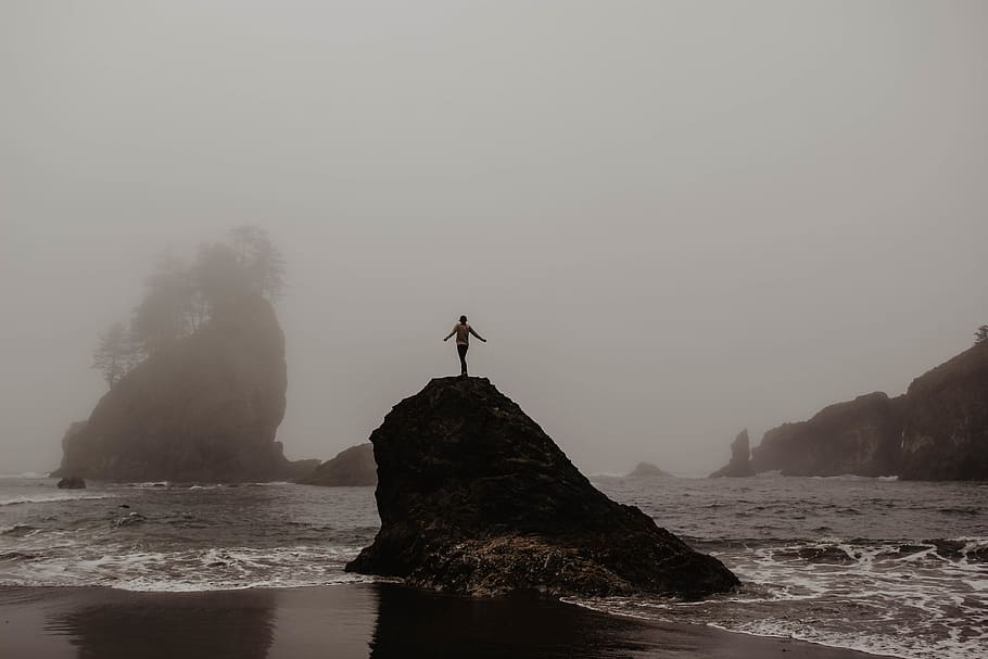 black rock formation, water, sea, beauty in nature, scenics - nature HD wallpaper