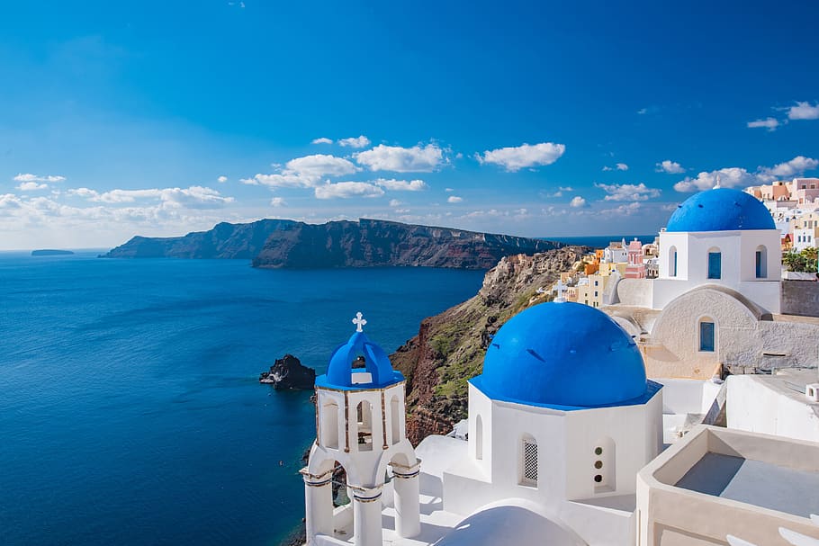 Santorini in Greece, nature, greek, built structure, building exterior HD wallpaper