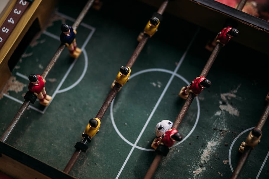 Close-up and Top Photography of Football Table, action, compete, HD wallpaper
